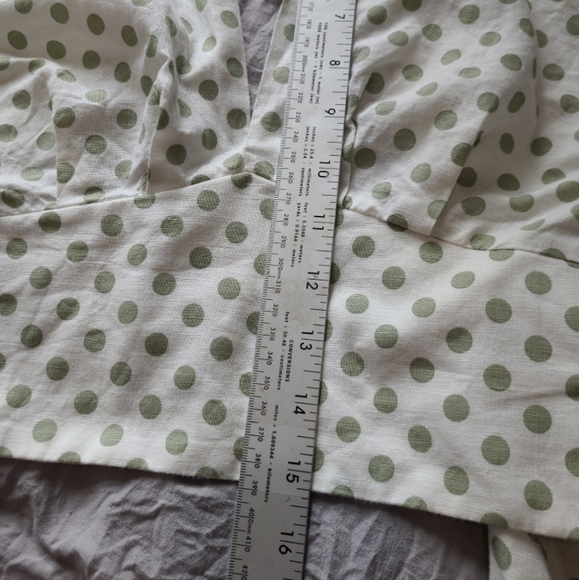 Zara Size Small Olive Green and Cream Polka Dot Linen Blend Crop Top - Picture 10 of 11
